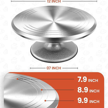 RFAQK 12 Inch Aluminum Alloy Revolving Cake Stand, Cake Turntable for Decorating Rotating Cake Stand for Cupcakes, Pastries and Cake Decorations