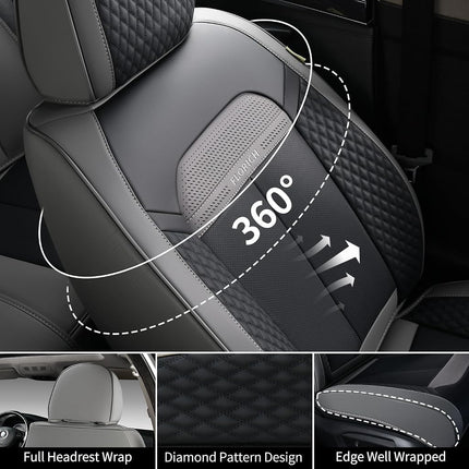 FLORICH Full Set Car Seat Covers 5pcs, Breathable Waterproof Nappa Leather Seat Covers, Gary Seat Covers, Automotive Interior Cover Universal for Cars SUV Truck Sedan - Gary&Black