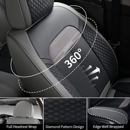 FLORICH Full Set Car Seat Covers 5pcs, Breathable Waterproof Nappa Leather Seat Covers, Gary Seat Covers, Automotive Interior Cover Universal for Cars SUV Truck Sedan - Gary&Black
