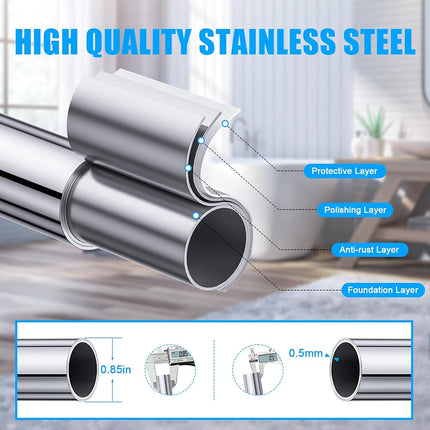 TEECK Shower Curtain Rod, 32-92 inch Adjustable Spring Tension Curtain Rod, Never Rust Anti-Slip Shower Curtain Rod for Bathroom, No Drilling, Never Collapse, Easy to Use, Silver