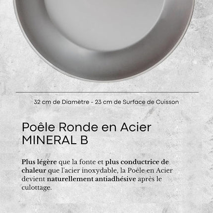 De Buyer 5610.32 Mineral B Element Round Frying Pan, 32 cm Diameter
