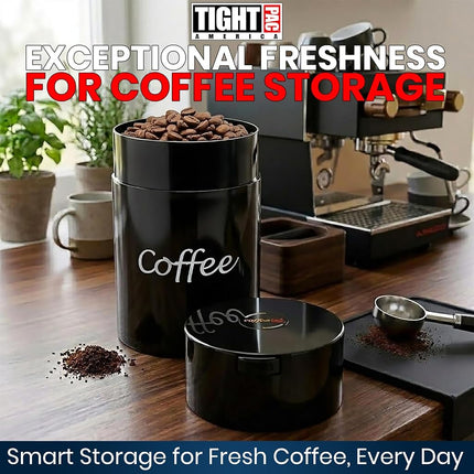 Coffeevac 1LB – Patented Airtight Container | Multi-use Vacuum Container Works as Smell Proof Containers for Ground Coffee and Coffee Bean Containers. Black with Logo