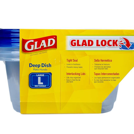 Glad GladWare Deep Dish Food Storage Containers Lock Tight Seal, BPA Free Large Rectangle Plastic Containers Hold Up to 64 Ounces of Food, 3 Count Set | Includes 3 Containers and Lids