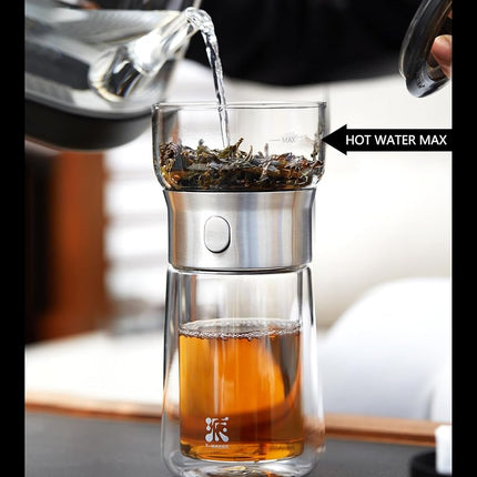 ZENS Modern Glass Tea Infuser Teapot, Smart One Touch Tea Maker for Loose Tea Diffusers with Insulated Mug and Portable Tea Kits, Cool Gongfu Tea Pot for Black Tea Lover Gifts
