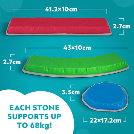 National Geographic Kids Stepping Stones & Balance Beams – 12 Piece Obstacle Course for Kids Ages 3+ with Foam Dice, Play & Learn Cards, Non-Slip Rubber Base, Toddler Indoor & Outdoor Active Play Set