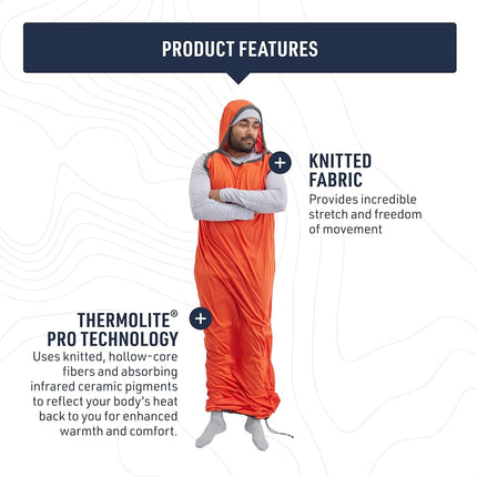 Sea to Summit - Reactor Extreme Sleeping Bag Liner - Regular Mummy With Drawcord - Thermolite For Thermal Boost - Ultra-Sil Stuff Pack - For Backpacking, Camping & Winter Camping - Orange - 364g