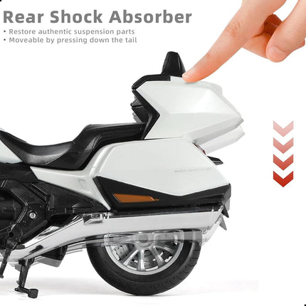 Risopen 1:12 Motorcycle Model for Honda Goldwing Metal Die-cast with Plastic Motorcycle Model for Welly No Assembly Required Mini Finished Moto Adult（White）