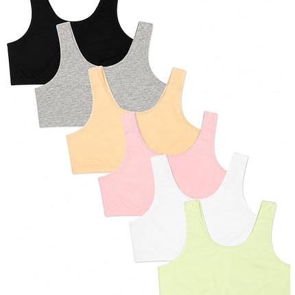 Fruit of the Loom Girls' Cotton Built-up Stretch Sports Bra, Lentil/Mango/Pink Camo/Grey Heather/White/Black, 38