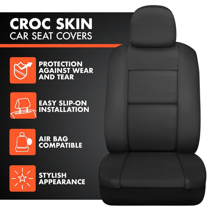 BDK Croc Skin Faux Leather Full Set Black – Front and Back Split Bench Seat Covers, Airbag Compatible, Interior Covers for Cars Trucks Vans and SUVs