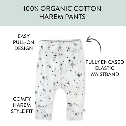 HonestBaby Multipack Harem Pants Roomy Fit Pull on Bottoms 100% Organic Cotton for Infant Baby Boys, Girls, Unisex, 2-Pack Jumbo Twinkle Navy, 3-6 Months