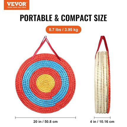 VEVOR 5 Layers 20" Arrow Target, Traditional Solid Straw Round Archery Target Shooting Bow, Hand-Made Arrows Target, Coloured Rope Target for Backyard Outdoor Hunting Shooting Practice