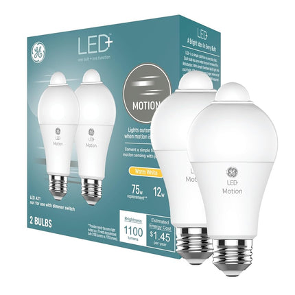 GE LED+ Motion Sensor LED Light Bulbs, 12W, Outdoo