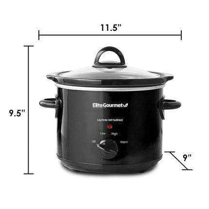 Mijoteuse ovale électrique Elite Gourmet MST-350B#, température réglable, pour entrées, sauces, ragoûts et trempettes, couvercle en verre et pot en céramique lavables au lave-vaisselle (3 pintes, noir)
