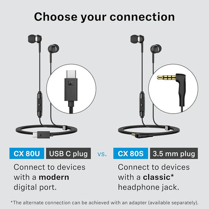 Sennheiser CX 80U in-Ear Headphones, USB C Connection, Black
