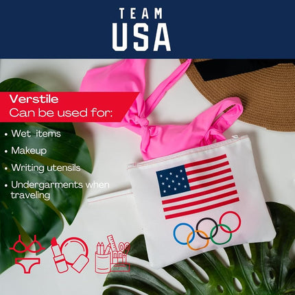 Franco Collectibles Équipe Olympique Américaine USA - Sac de plage/piscine étanche pour maillot de bain, maquillage, articles de toilette (Produit sous licence officielle)