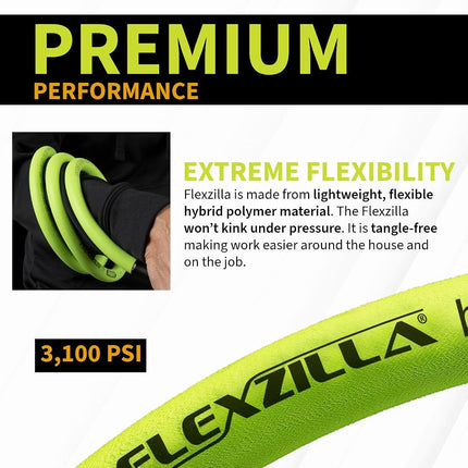 Tuyau de nettoyeur haute pression Flexzilla avec raccords M22, 1/4 po x 50 pi, vert Zilla - HFZPW3450M-E