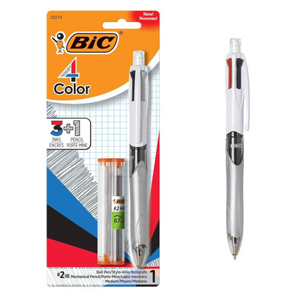 Bic 4-Color 3+1 Ballpoint Pen and Pencil, Medium Point (1.0 mm), 0.7mm Lead, Assorted Inks, 1-Count