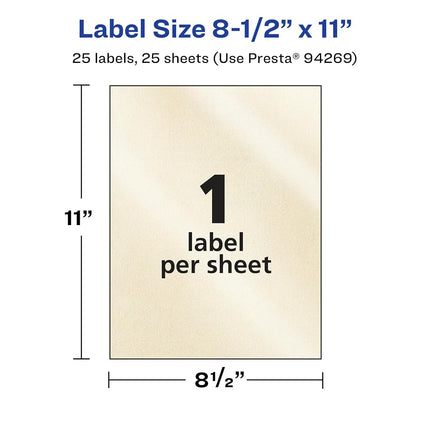 Avery Pearlized Ivory Rectangle Labels, 8.5" x 11", 25 Pearlized Ivory Labels, Laser/Inkjet Printable Labels