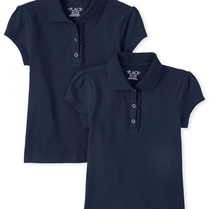 The Children's Place Girls' Short Sleeve Ruffle Pique Polo 2-Pack, Tidal 2 Pack, Large