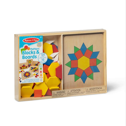 Melissa & Doug Pattern Blocks and Boards - Classic Toy With 120 Solid Wood Shapes and 5 Double-Sided Panels, Multi-coloured - STEAM Toy, Tangrams Puzzle For Kids Ages 3+