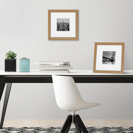 Americanflat 8x8 Picture Frame with Shatter-Resistant Glass - Use as 4x4 Frame with Mat or Display 8x8 Photo Without Mat - Signature Collection - Square Frames for Tabletop and Wall - Dark Oak