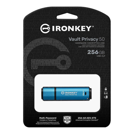 Kingston IronKey Vault Privacy 50 FIPS 197 Certified & XTS-AES 256-bit Encrypted USB Drive for Data Protection - IKVP50/256GB