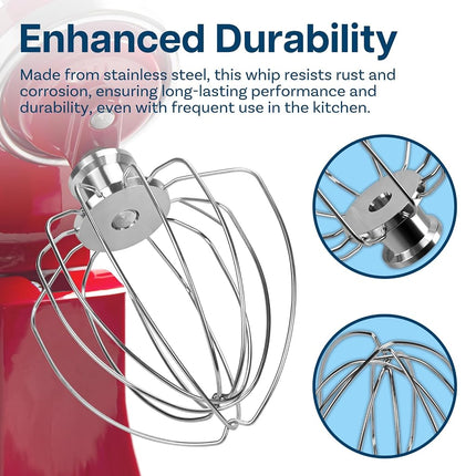 K45WW 6-Wire Whip for KitchenAid 4.5-5 Quart Tilt-Head Stand Mixers Artisan Series & Classic Series by MMOBIEL – Aluminum Attachment Egg Cream Stirrer – Cakes Mayonnaise Whisk - Hand Wash Only