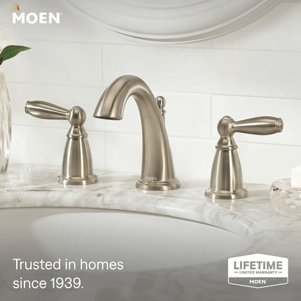 Moen Brandtford Double Handle Brushed Nickel High Arc Widespread Bathroom Sink Faucet for 3-Hole Settings with Included Valve, TV6620BN