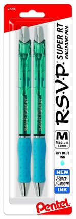Pentel RSVP Super RT Stylo Bille Rétractable, Pointe Moyenne (1,0 mm), Encre Bleu Ciel, Paquet de 2 - BX480BP2S