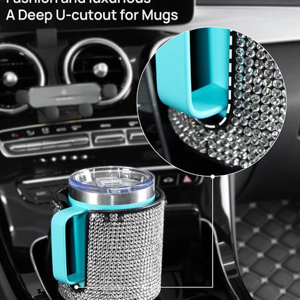 JOYTUTUS Upgraded Car Cup Holder Expander with Offset Base, Fit for YETI, Hydro Flask, Large Cup Holder Expander for Car Hold 18-40 oz Bottles and Mugs, Other Bottles in 3.4"-3.8"(Bling)