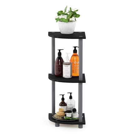 Furinno TURN-N-TUBE Corner Shelf, 3-Tier Corner Bookshelf, Display Storage Shelves with Open Shelves, for Organization and Storage, Living Room, Home Office, Garage, Black
