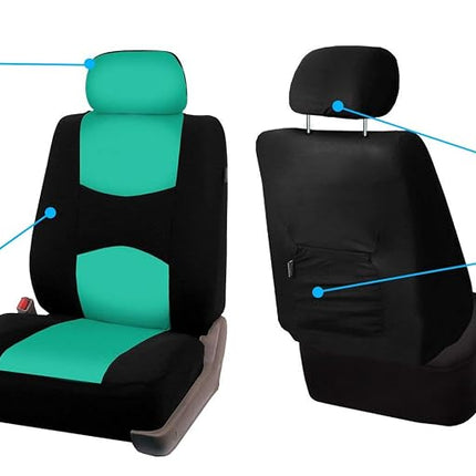 FH Group FB050115 + F14403 Flat Cloth Seat Covers (Mint) Full Set – Universal Fit for Cars Trucks & SUVs