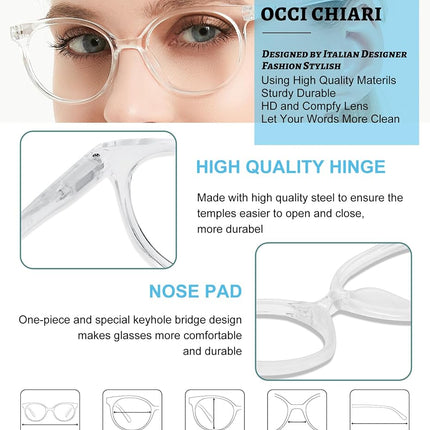 OCCI CHIARI Womens Reading Glasses +2.0 Round Reader +200(+1.0 +1.25 +1.5 +1.75 +2.0 +2.25 +2.5 +2.75 +3.0) Lightweight Frame