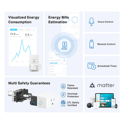 TP-Link Tapo Smart Plug Mini, compatible con Matter, Alexa, Google Home y Samsung SmartThings, monitoreo de energía, 15A, certificado UL, solo Wi-Fi de 2.4G, Tapo P110M (paquete de 2)