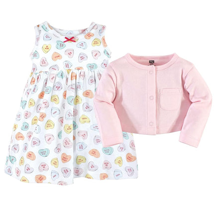 Hudson Baby Baby Girls' Cotton Dress and Cardigan Set, Be Mine Valentine, 12-18 Months