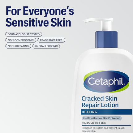 CETAPHIL Cracked Skin Repair Lotion, 16 oz, For Very Rough & Cracked, Sensitive Skin, 24 Hour Hydration, Protects & Hydrates Cracked Skin, Hypoallergenic, Fragrance Free