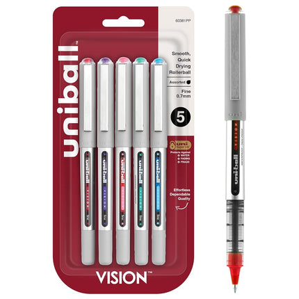 Rollerball Pen, Nonrefillable, 0.7 mm, 5/PK, BE/GN/PK/RD/PE