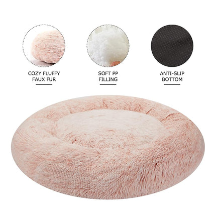 Bedfolks Calming Donut Dog Bed, 91CM Round Fluffy Dog Beds for Large Dogs, Anti-Anxiety Plush Dog Bed, Washable Pet Bed with Non-Slip Bottom (Pink, Large)