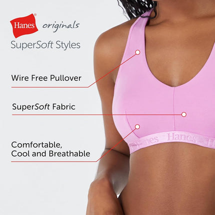 Hanes Women's Originals Ultra Supersoft Racerback, Viscose from Bamboo Bralette Bra, Opaque, Earthen Tan, S