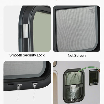 VEVOR Vertical RV Window, 14" W x 22" H Tinted Sliding RV Windo w with Net Screen & Trim Ring, Fit 15/16" - 1 3/4" Thickness Wall, RV Windo Replacement for Teardrop Cargo Trailer Camper, DOT Approved