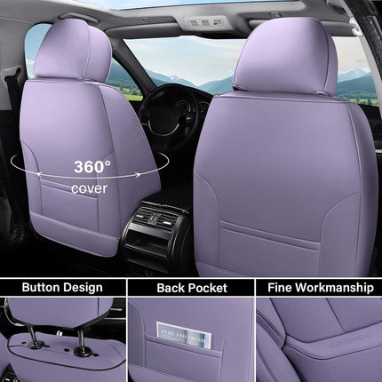 Coverado Universal Seat Covers Front, 2-Pack Universal Seat Covers for Cars, Waterproof Nappa Leather Car Seat Covers with Head Pillow, Auto Protectors Fit for Most Sedans SUV Pick-up Truck-Purple