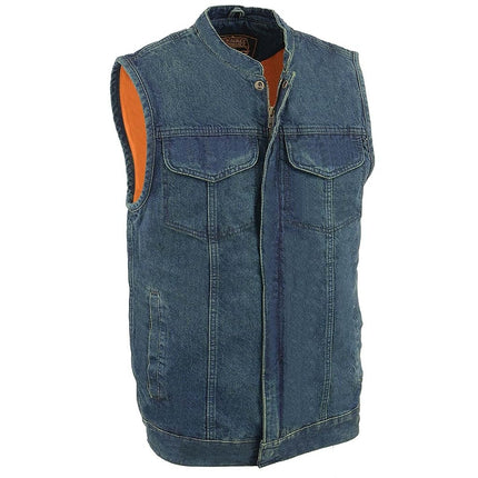 Milwaukee Leather MDM3000 Men's Blue Denim ‘Quick Draw’ Dual Closure Club Style Vest - Medium