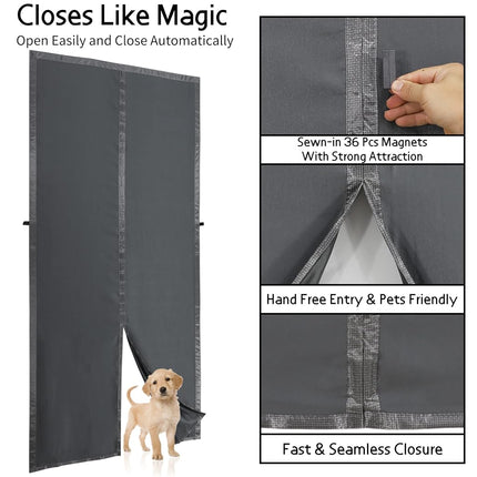 Magnetic Thermal Insulated Door Curtain,Upgraded-Fabric Durable Doorway Curtains,Temporary Door Insulation Cover Keep Warm Winter&Cool Summer,Dark Grey Fabric Door Window Insulation Kit for Winter