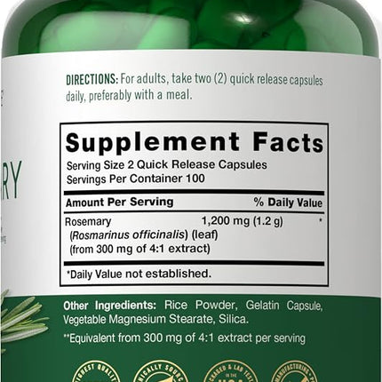 Rosemary Capsules | 1200mg | 400 Count | Non-GMO & Gluten Free Extract | by Carlyle