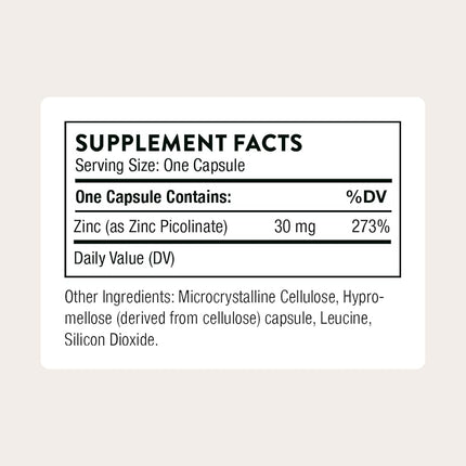 Thorne Research - Highly Absorbable Zinc Picolinate 30mg Health Support - 60 Capsules