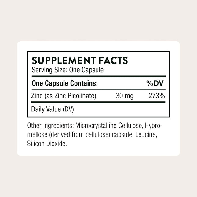 Thorne Research - Highly Absorbable Zinc Picolinate 30mg Health Support - 60 Capsules
