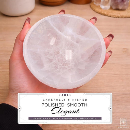 Selenite Crystal Bowls for Smudging, Healing, Recharging Crystals | Pure Selenite Smudge Bowl & Crystal Charging Station Ethically Sourced in Morocco (4 Inch (Pack of 1)