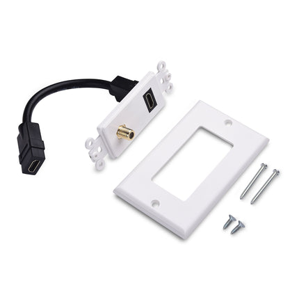 Placa de pared HDMI Cable Matters con toma coaxial (Placa de pared coaxial) en blanco