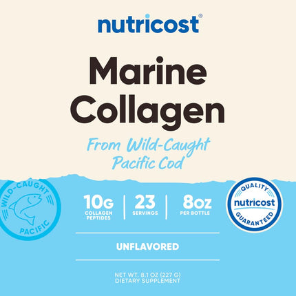 Nutricost Colágeno Marino en Polvo Pescado Silvestre (8 oz) - 23 Porciones, 10 G de Proteína por Porción, Capturado en Aguas Salvajes de Alaska