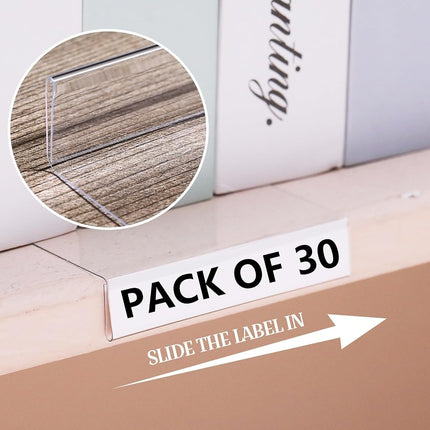 Containlol 30 Pcs PVC Shelf Label Holders with Insert Card, 6.5x3x0.6''